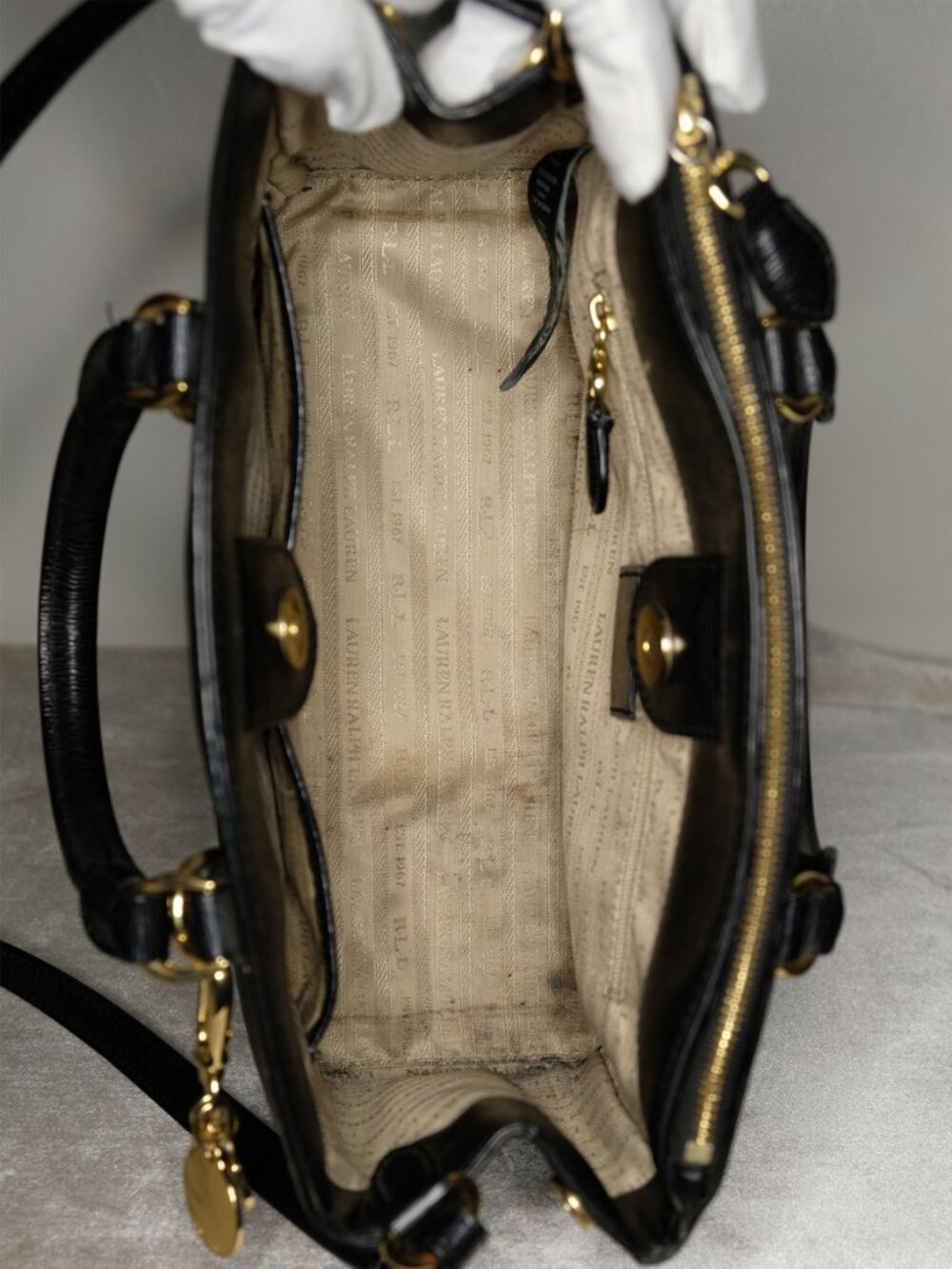 Authentic Lauren Ralph Lauren Saffiano Leather Mini Satchel, Black, 476699, GUC - Picture 13 of 15